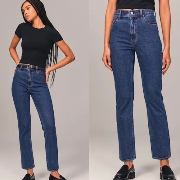 ☀️ ABERCROMBIE & FITCH Ankle Straight Ultra High Rise Jeans Dark Wash Denim - Picture 1 of 9